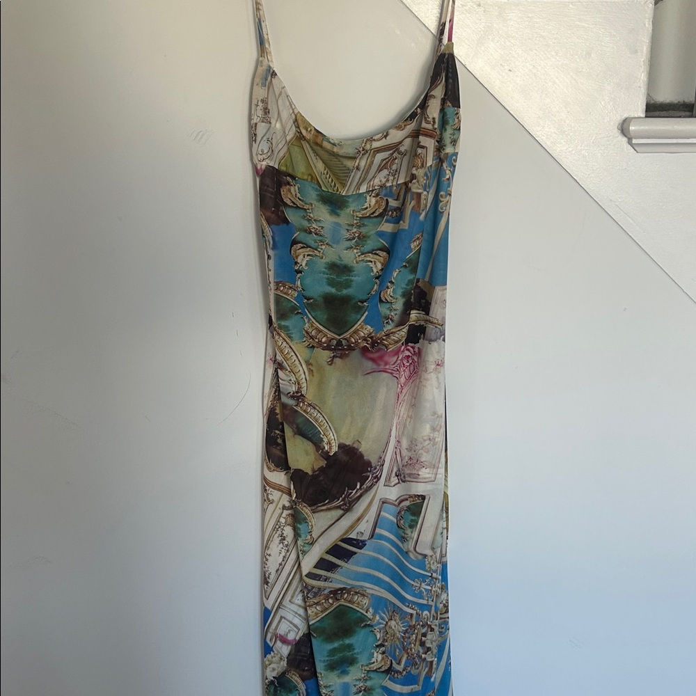 Miaou Multicolor Printed Slip Maxi Dress - Blue, Pink, Cream - Picture 4 of 7